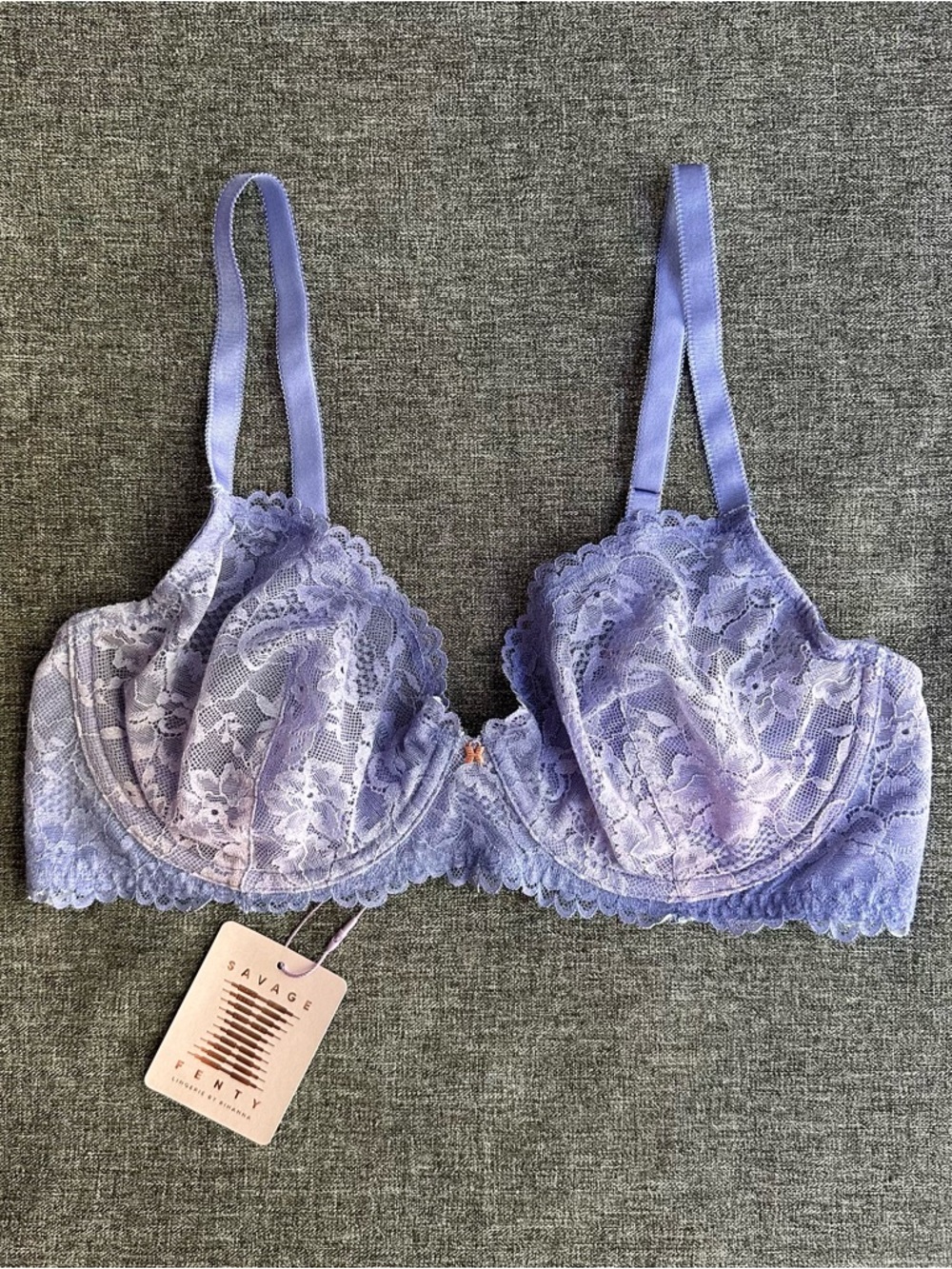 NWT Savage X Fenty Floral Lace Unlined Bra Blue Periwinkle Ombré Purple 38C